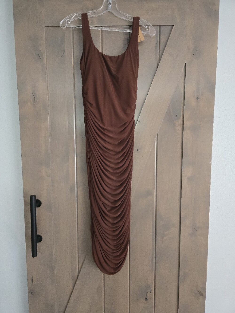 SHAPELLX Built-In 360° Shaping Ruched Bodycon Midi Dress Brown Size M